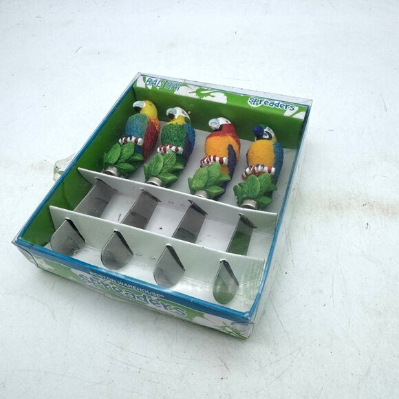 Boston Warehouse Bali Hai Parrot Spreader Knife Set of 4 Tropical Decor NIB - Picture 1 of 4